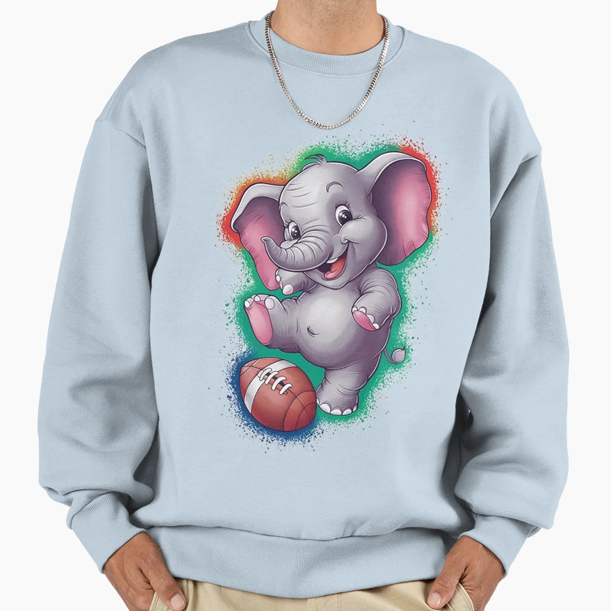 Elephant Playing Football Sweatshirt - Trendy Graphic Unisex - T-Shirt, Sweatshirt, Hoodie