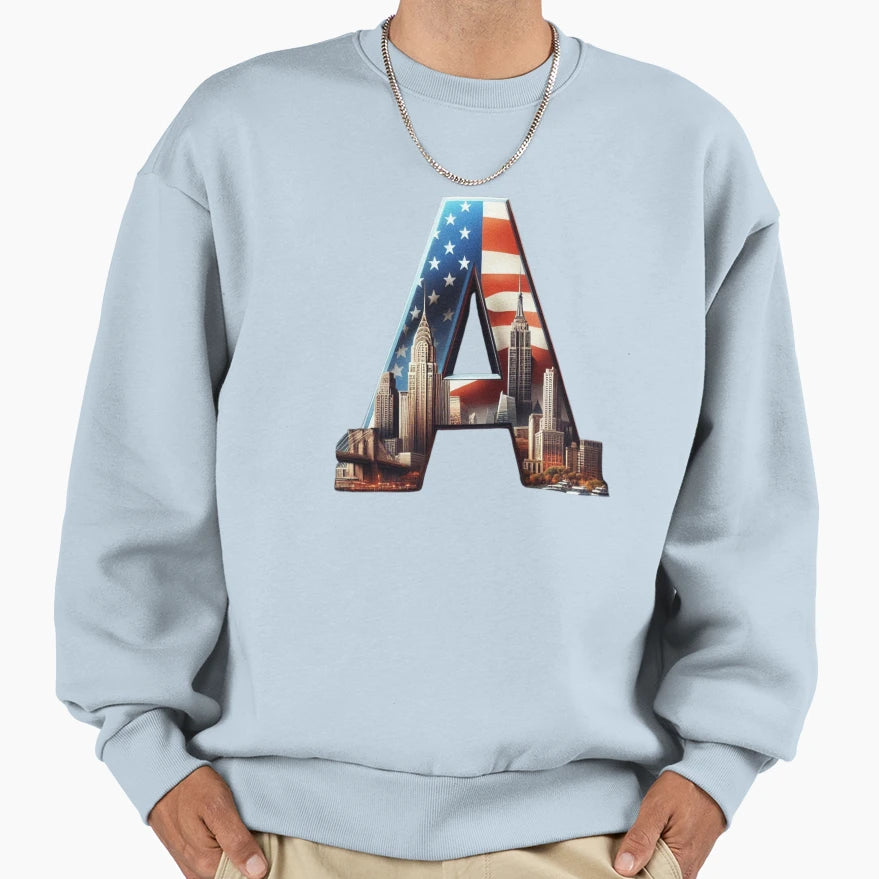 Nyc Skyline American Flag Sweatshirt - Casual Everyday Wear for Adults - T-Shirt, Sweatshirt, Hoodie