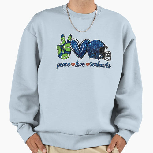 Peace Love Seahawks Football Team Sweatshirt - Streetwear Style Unisex - T-Shirt, Sweatshirt, Hoodie