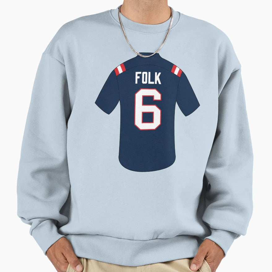 Nick Folk Jersey Number 6 Sweatshirt - Unique Graphic Unisex - T-Shirt, Sweatshirt, Hoodie