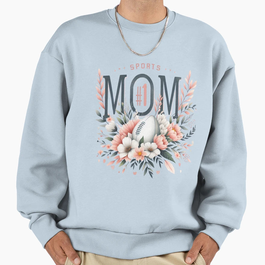 Sports Mom 1 Floral Football Sweatshirt - Minimalist Print Men Women - T-Shirt, Sweatshirt, Hoodie