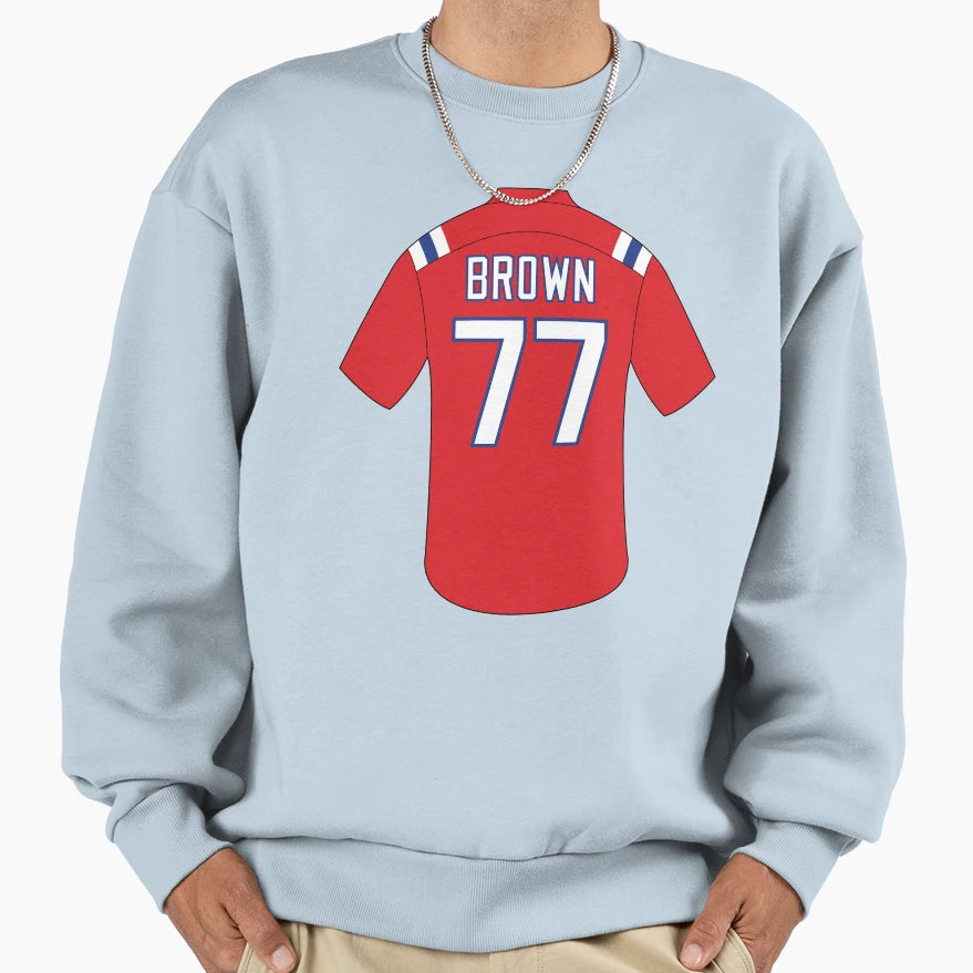 Trent Brown Jersey Number 77 Sweatshirt - Novelty Apparel for Adults - T-Shirt, Sweatshirt, Hoodie