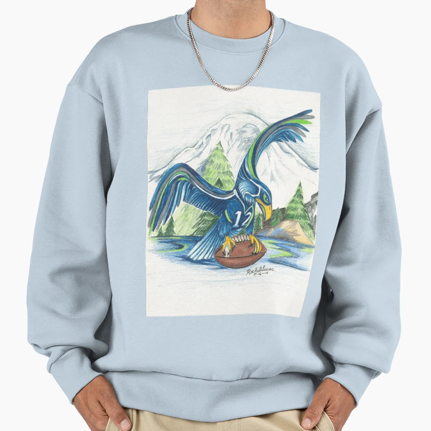 Mount Rainer And Seahawk Sweatshirt - Graphic Print Unisex - T-Shirt, Sweatshirt, Hoodie