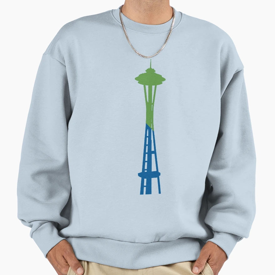 Space Needle Green Blue Slash Sweatshirt - Aesthetic Graphic for Adults - T-Shirt, Sweatshirt, Hoodie