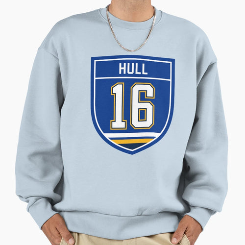 Brett Hull St Louis 16 Emblem Sweatshirt - Trendy Graphic Unisex - T-Shirt, Sweatshirt, Hoodie