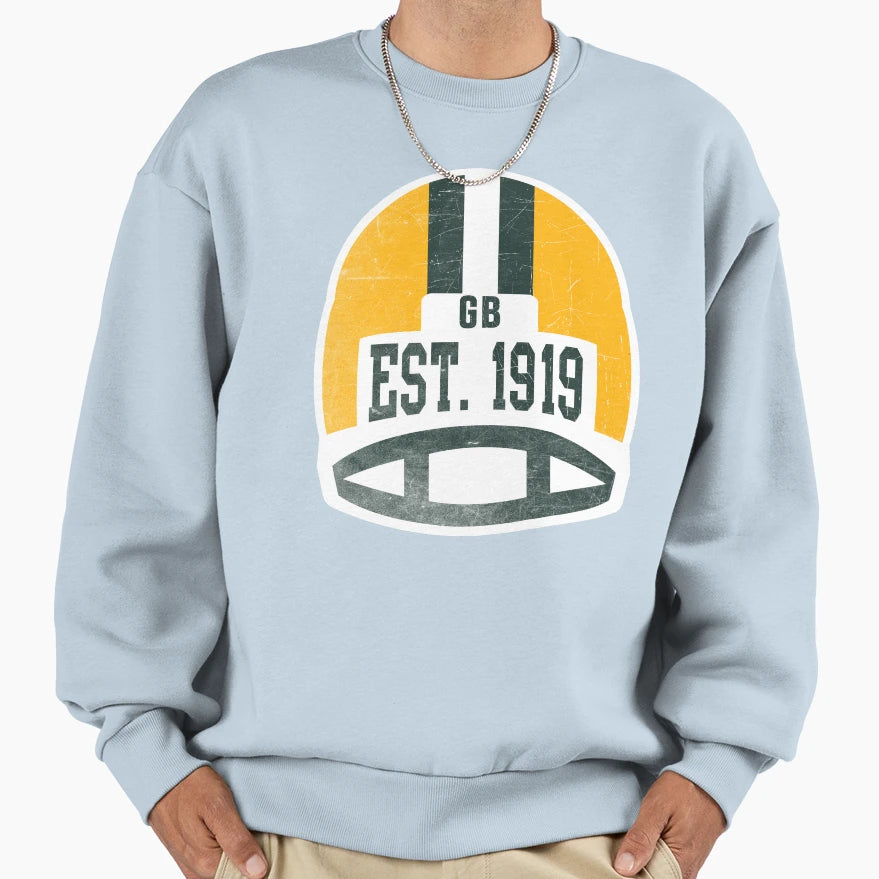 Green Bay Throwback Football Helmet Sweatshirt - Graphic Print for Adults - T-Shirt, Sweatshirt, Hoodie