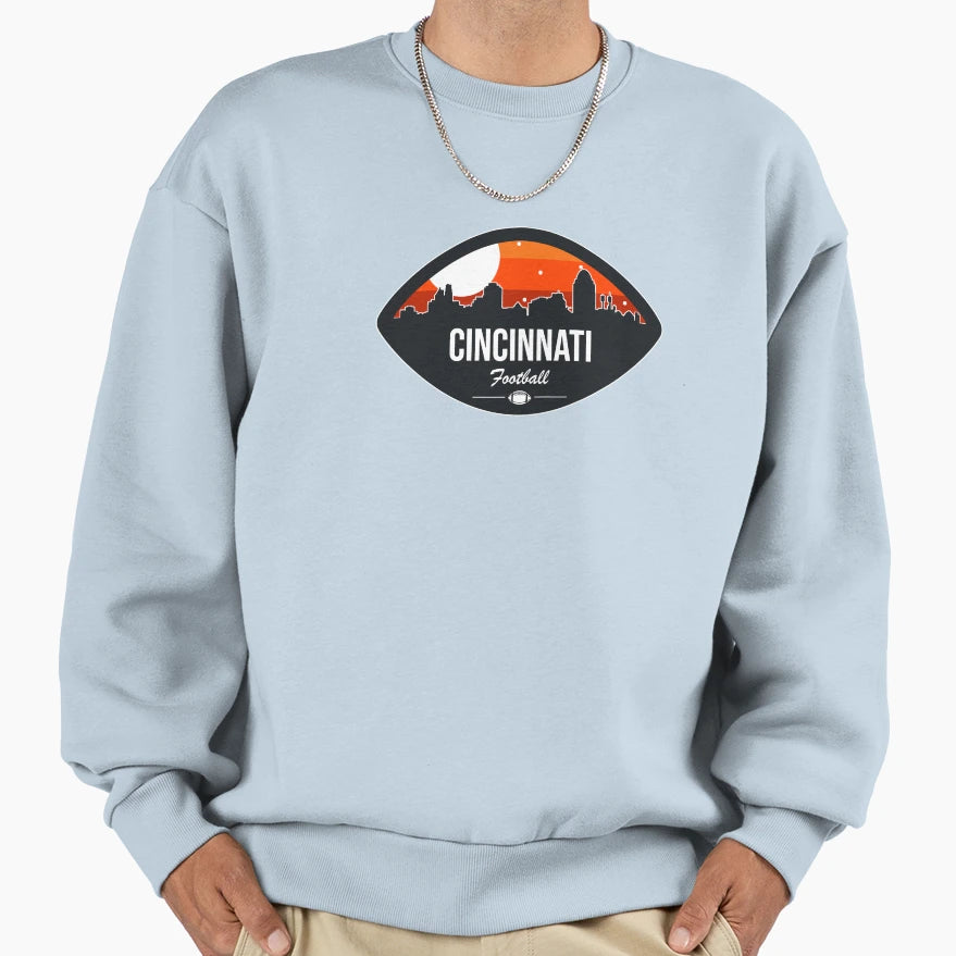 Cincinnati Football Skyline Badge Sweatshirt - Aesthetic Graphic Men Women - T-Shirt, Sweatshirt, Hoodie