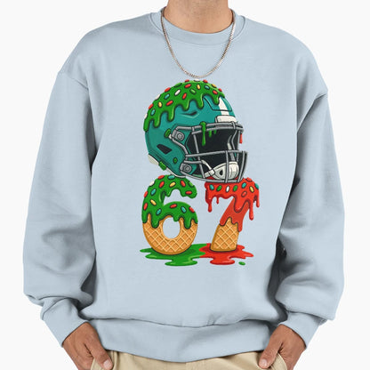American Football Helmet Melting Sweatshirt - Minimalist Print for Adults - T-Shirt, Sweatshirt, Hoodie