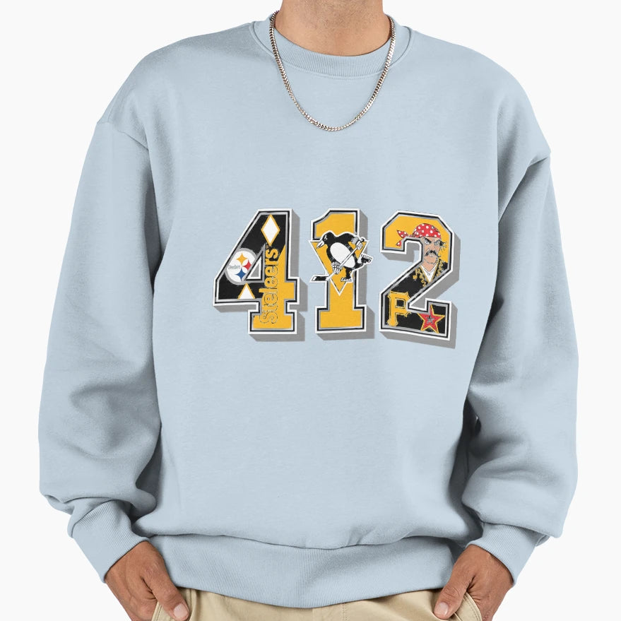 Area Code 412 Sports Teams Sweatshirt - Fun Novelty Design for Adults - T-Shirt, Sweatshirt, Hoodie