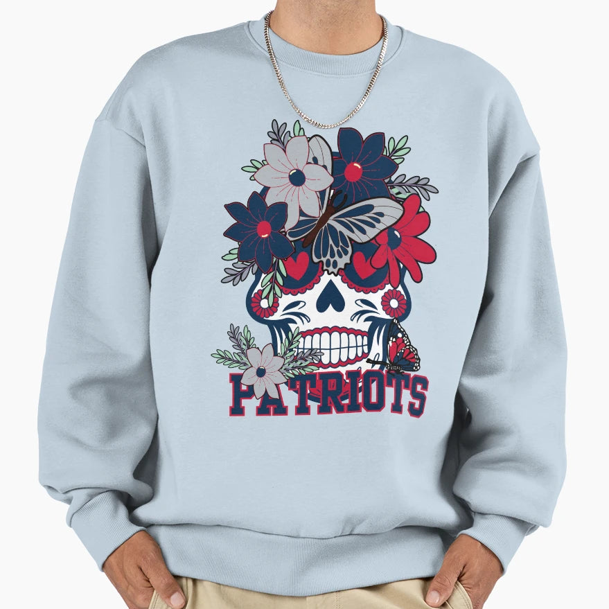 New England Patriots Scull Sweatshirt - Trendy Graphic for Adults - T-Shirt, Sweatshirt, Hoodie