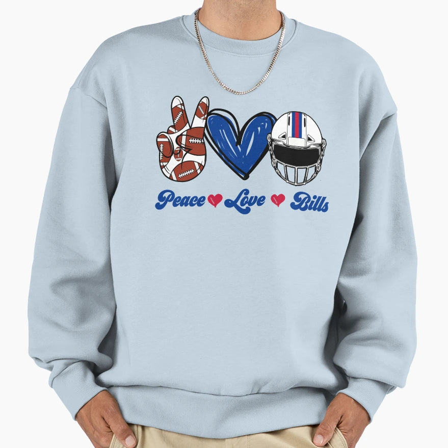 Peace Love Bills Football Team Sweatshirt - Minimalist Print Men Women - T-Shirt, Sweatshirt, Hoodie