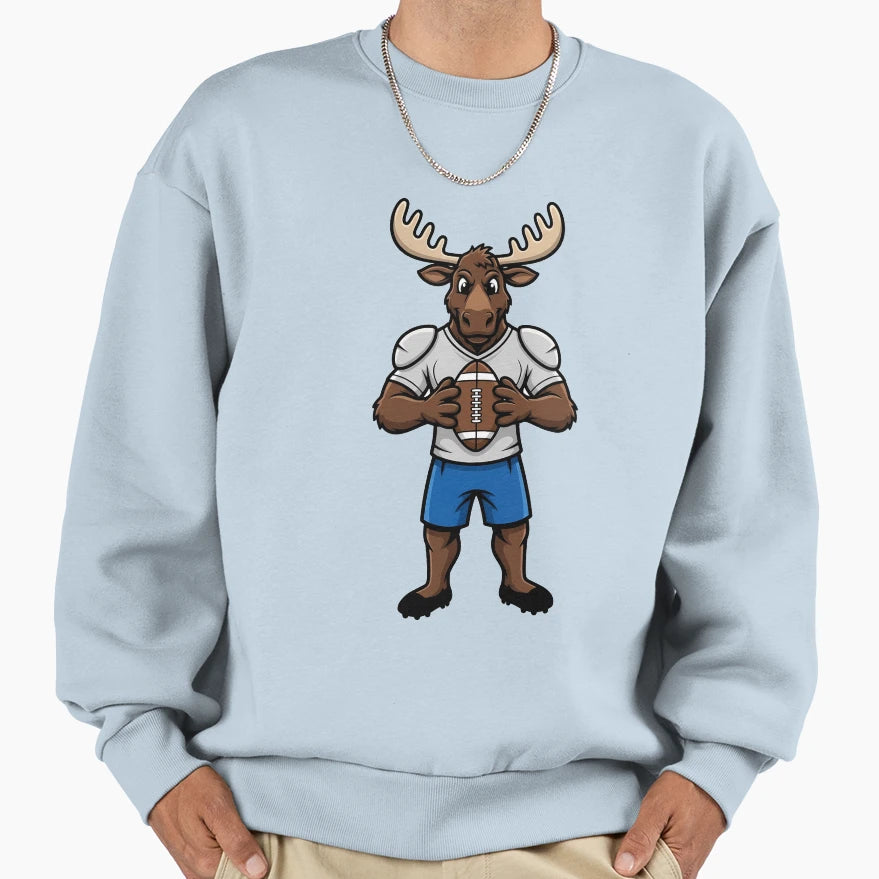 Moose Football Player Mascot Sweatshirt - Casual Everyday Wear Unisex - T-Shirt, Sweatshirt, Hoodie