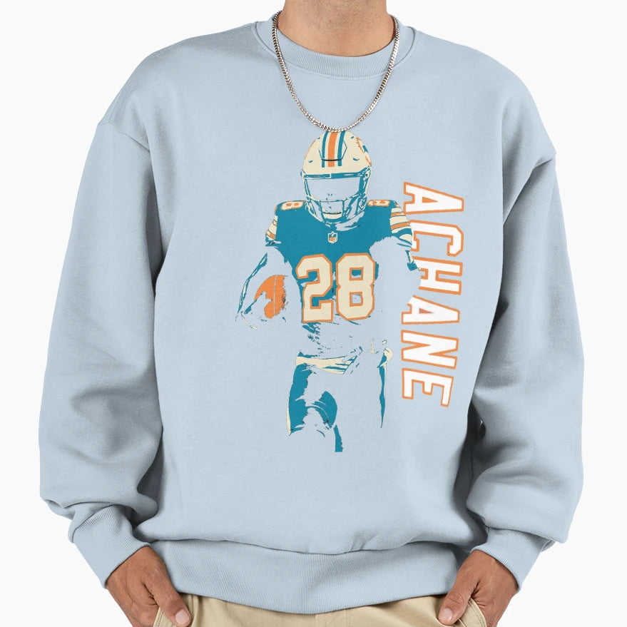 Devon Achane 28 Miami Stencil Football Sweatshirt - Graphic Print Unisex - T-Shirt, Sweatshirt, Hoodie