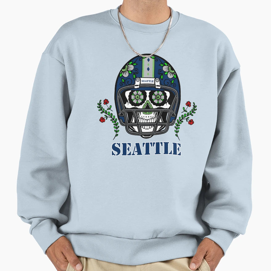 Seattle Football Helmet Sugar Sweatshirt - Novelty Apparel for Adults - T-Shirt, Sweatshirt, Hoodie