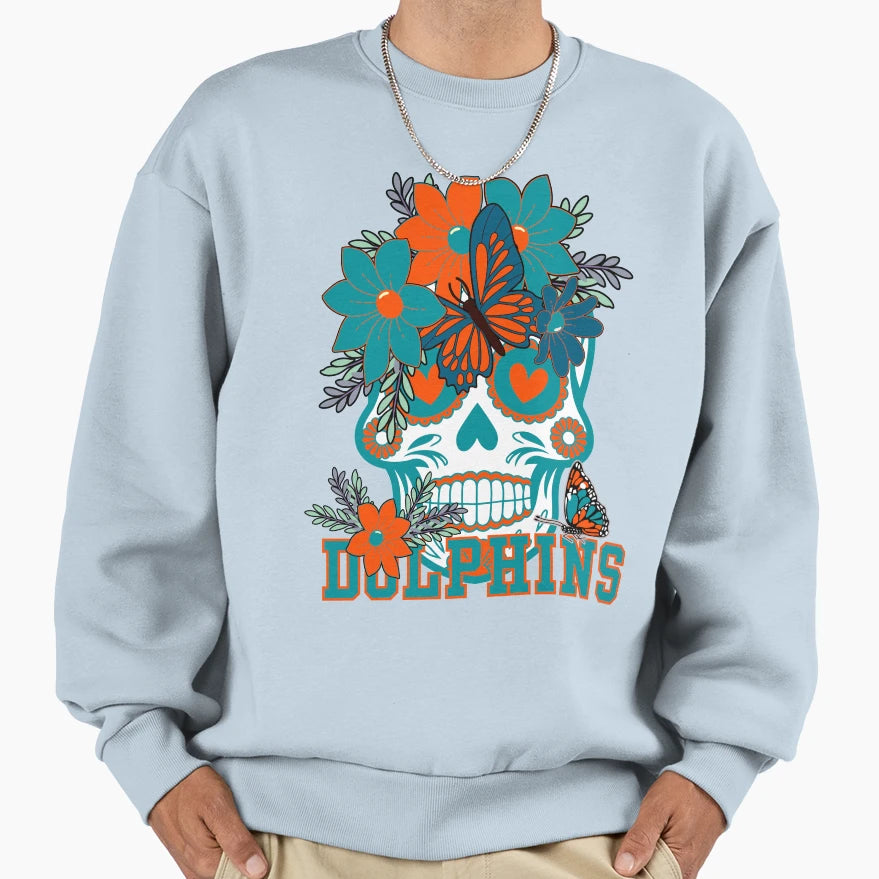 Miami Dolphins Scull Sweatshirt - Casual Everyday Wear for Adults - T-Shirt, Sweatshirt, Hoodie