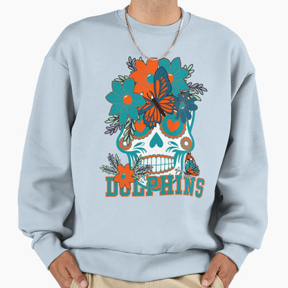 Miami Dolphins Scull Sweatshirt - Casual Everyday Wear for Adults - T-Shirt, Sweatshirt, Hoodie