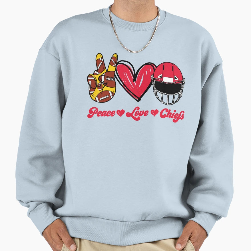 Peace Love Chiefs Football Team Sweatshirt - Graphic Print for Adults - T-Shirt, Sweatshirt, Hoodie