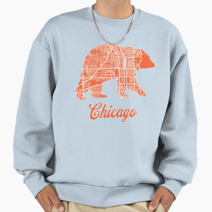 Chicago Map Bear Silhouette Sweatshirt - Minimalist Print for Adults - T-Shirt, Sweatshirt, Hoodie