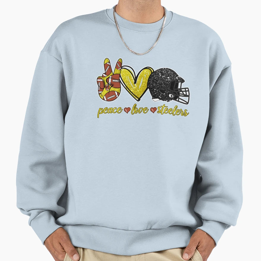 Peace Love Steelers Football Team Sweatshirt - Custom Art Print Unisex - T-Shirt, Sweatshirt, Hoodie