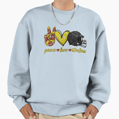 Peace Love Steelers Football Team Sweatshirt - Custom Art Print Unisex - T-Shirt, Sweatshirt, Hoodie