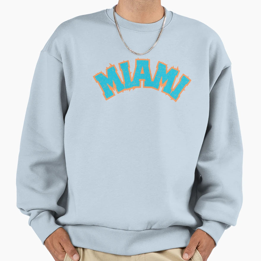Miami Teal Orange White Sports Sweatshirt - Streetwear Style Men Women - T-Shirt, Sweatshirt, Hoodie