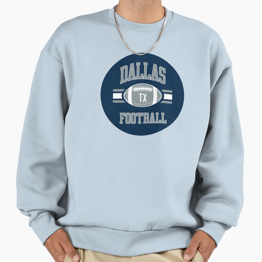 Dallas Football Circle Blue Sweatshirt - Casual Everyday Wear Men Women - T-Shirt, Sweatshirt, Hoodie