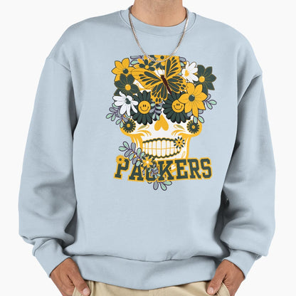 Green Bay Packers Scull Sweatshirt - Fun Novelty Design for Adults - T-Shirt, Sweatshirt, Hoodie