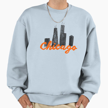 Chicago Skyline Ink And Watercolor Sweatshirt - Streetwear Style Unisex - T-Shirt, Sweatshirt, Hoodie