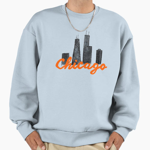 Chicago Skyline Ink And Watercolor Sweatshirt - Streetwear Style Unisex - T-Shirt, Sweatshirt, Hoodie