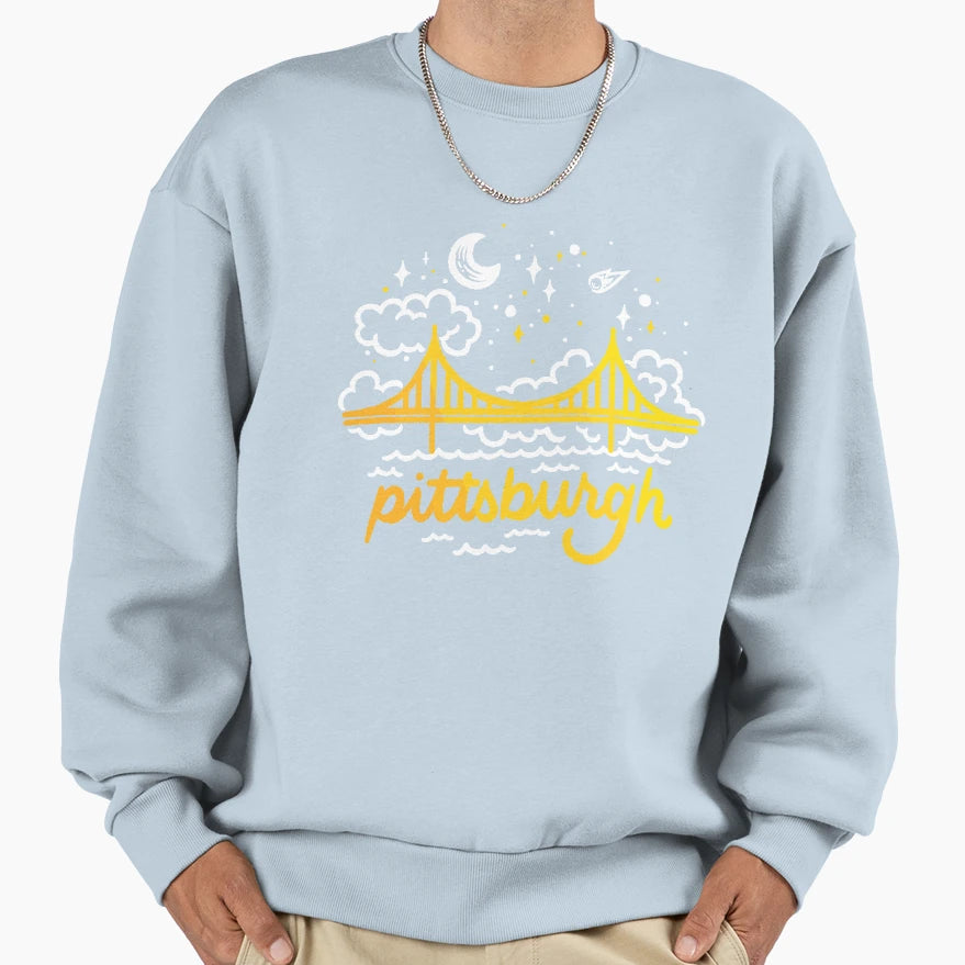 Pittsburgh Starry Yellow Bridge Sweatshirt - Custom Art Print for Adults - T-Shirt, Sweatshirt, Hoodie