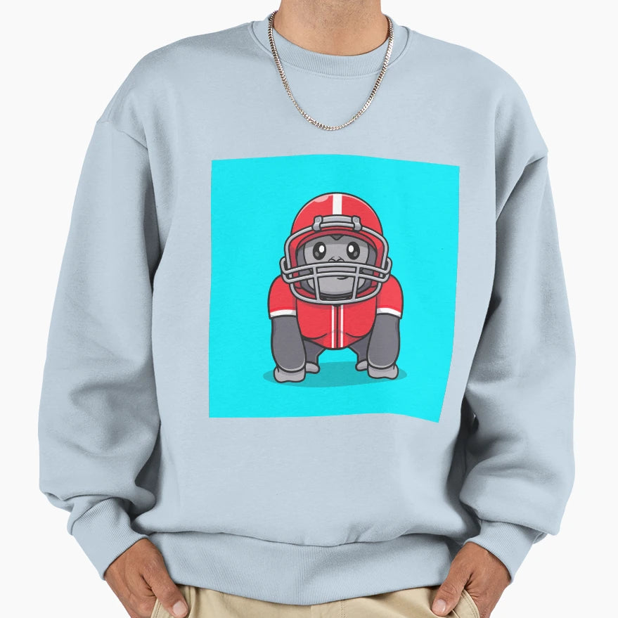 Gorilla Playing Rugby Ball Cartoon Sweatshirt - Fun Novelty Design Unisex - T-Shirt, Sweatshirt, Hoodie