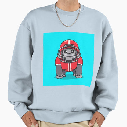 Gorilla Playing Rugby Ball Cartoon Sweatshirt - Fun Novelty Design Unisex - T-Shirt, Sweatshirt, Hoodie