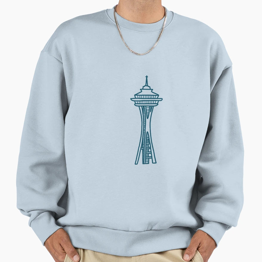 Space Needle Navy Sweatshirt - Custom Art Print Men Women - T-Shirt, Sweatshirt, Hoodie