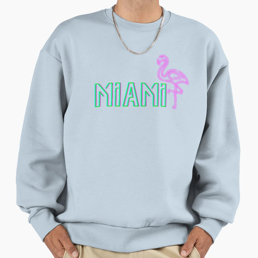 Miami Flamingo Neon Miami South Sweatshirt - Aesthetic Graphic for Adults - T-Shirt, Sweatshirt, Hoodie