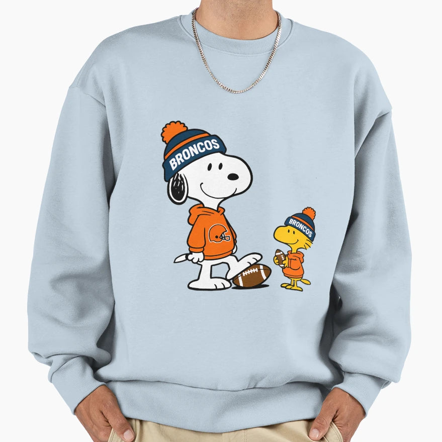 Denver Broncos Snoopy And Woodstock Sweatshirt - Graphic Print Unisex - T-Shirt, Sweatshirt, Hoodie