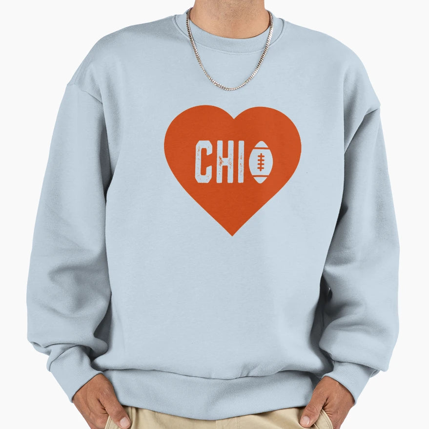 I Love Chicago Football Heart Chi Sweatshirt - Streetwear Style for Adults - T-Shirt, Sweatshirt, Hoodie