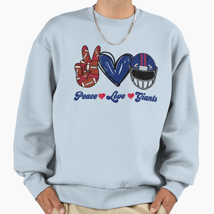 Peace Love Giants Football Sweatshirt - Casual Everyday Wear for Adults - T-Shirt, Sweatshirt, Hoodie