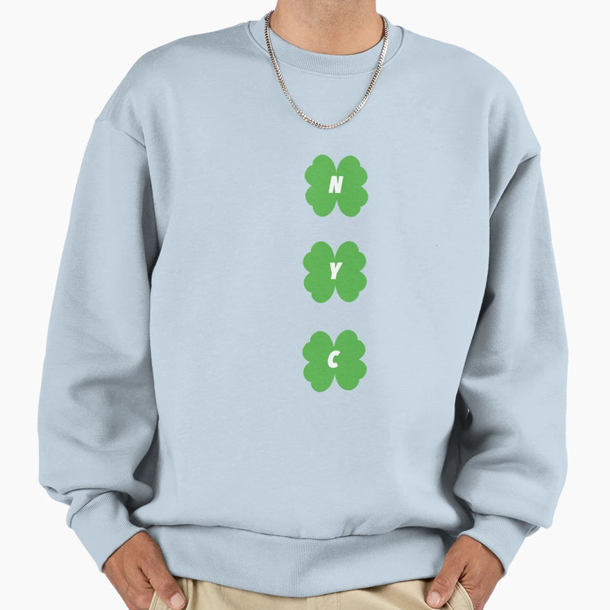 Nyc White Four Leaf Clover St Sweatshirt - Casual Everyday Wear Unisex - T-Shirt, Sweatshirt, Hoodie