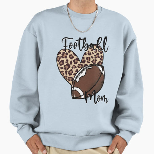 Leopard Heart Football Mom Sweatshirt - Casual Everyday Wear Men Women - T-Shirt, Sweatshirt, Hoodie