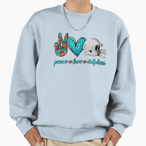 Peace Love Dolphins Football Team Sweatshirt - Minimalist Print for Adults - T-Shirt, Sweatshirt, Hoodie