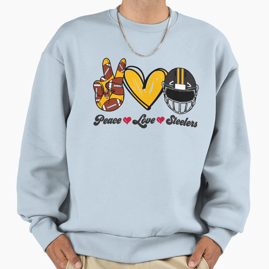 Peace Love Steelers Football Team Sweatshirt - Custom Art Print Men Women - T-Shirt, Sweatshirt, Hoodie