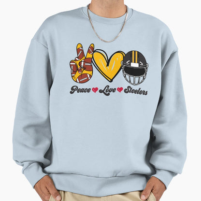 Peace Love Steelers Football Team Sweatshirt - Custom Art Print Men Women - T-Shirt, Sweatshirt, Hoodie