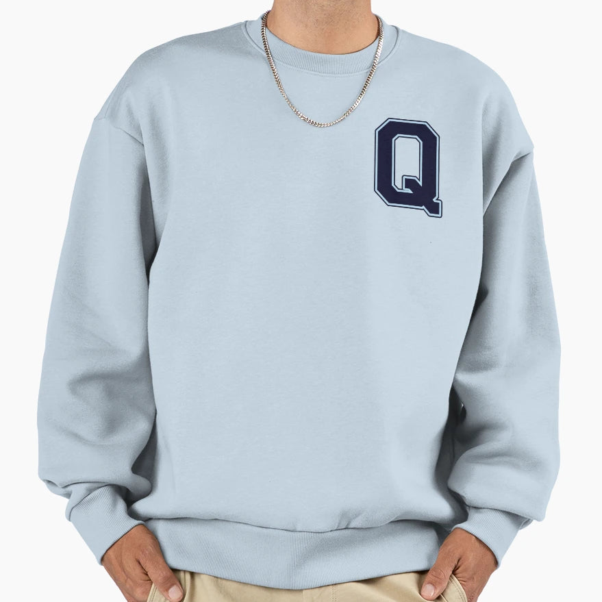 Navy Blue Letter Q Initial Monogram Sweatshirt - Minimalist Print Unisex - T-Shirt, Sweatshirt, Hoodie