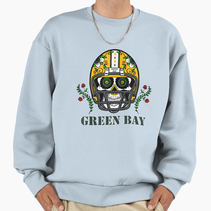 Green Bay Football Helmet Sugar Skull T-Shirt - Unique Graphic for Adults - T-Shirt, Sweatshirt, Hoodie