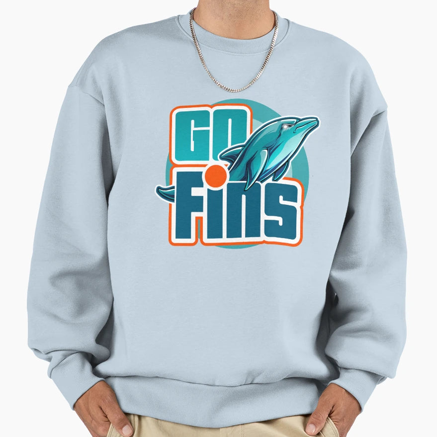 Fins Up Aqua And Orange Dolphin Sweatshirt - Custom Art Print for Adults - T-Shirt, Sweatshirt, Hoodie