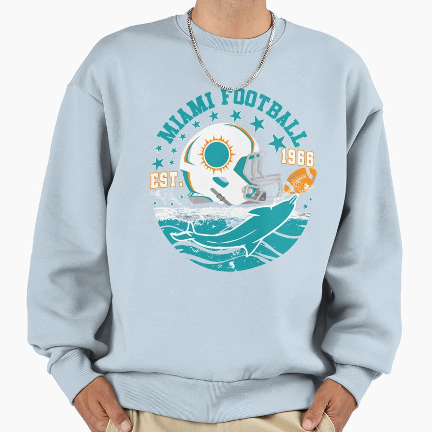 Miami Est 1966 Football Helmet Sweatshirt - Aesthetic Graphic Unisex - T-Shirt, Sweatshirt, Hoodie