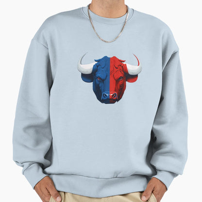 Blue And Red Fighting Bull Sweatshirt - Casual Everyday Wear Unisex - T-Shirt, Sweatshirt, Hoodie