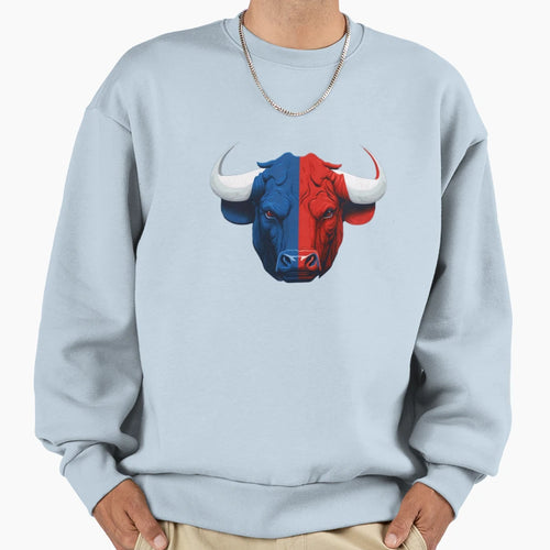 Blue And Red Fighting Bull Sweatshirt - Casual Everyday Wear Unisex - T-Shirt, Sweatshirt, Hoodie