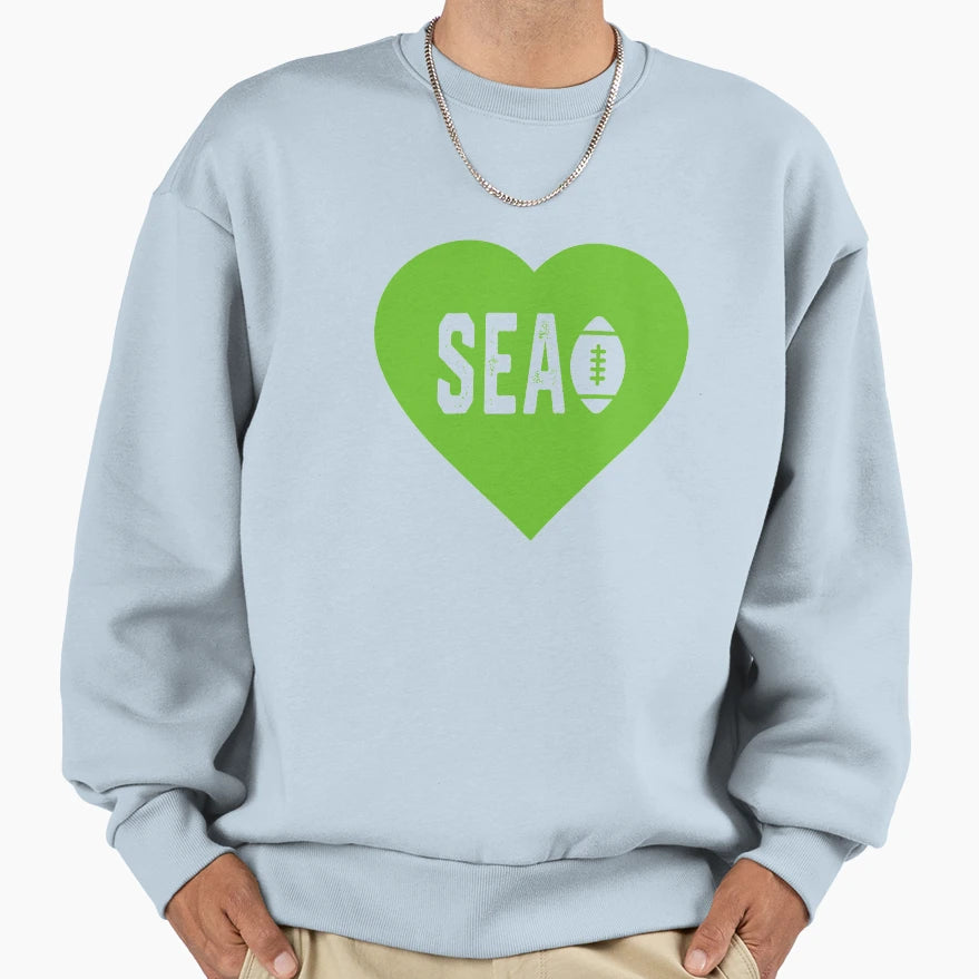 I Love Seattle Football Heart Sea Sweatshirt - Aesthetic Graphic for Adults - T-Shirt, Sweatshirt, Hoodie