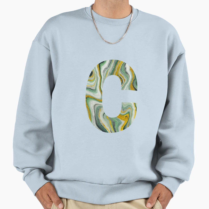 Letter C Green Marble Font Sweatshirt - Graphic Print Men Women - T-Shirt, Sweatshirt, Hoodie
